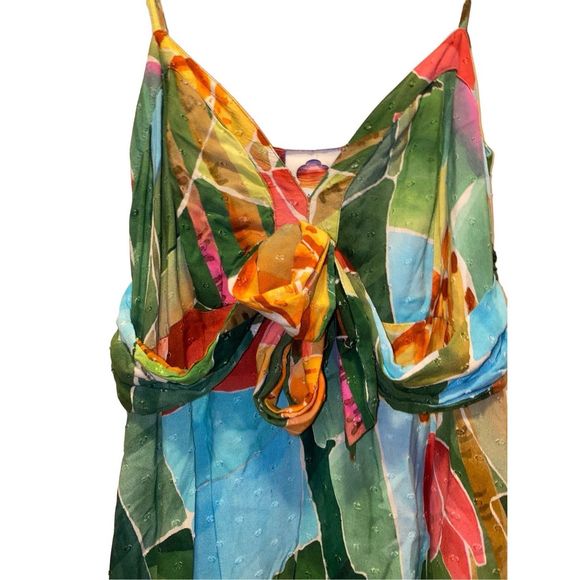 Anthropologie Farm Rio Tie-Waist Printed Dress Multi Palm size M - Picture 12 of 13